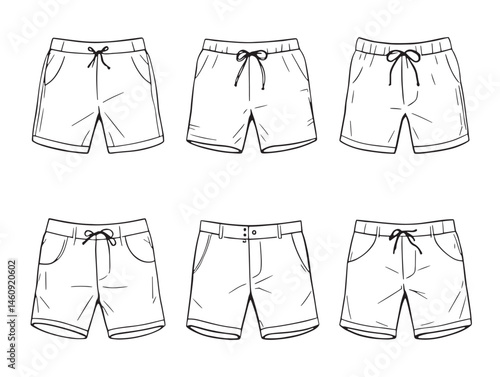 Swim trunks line art drawing for summer beachwear illustration