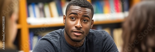Focused young man in a discussion