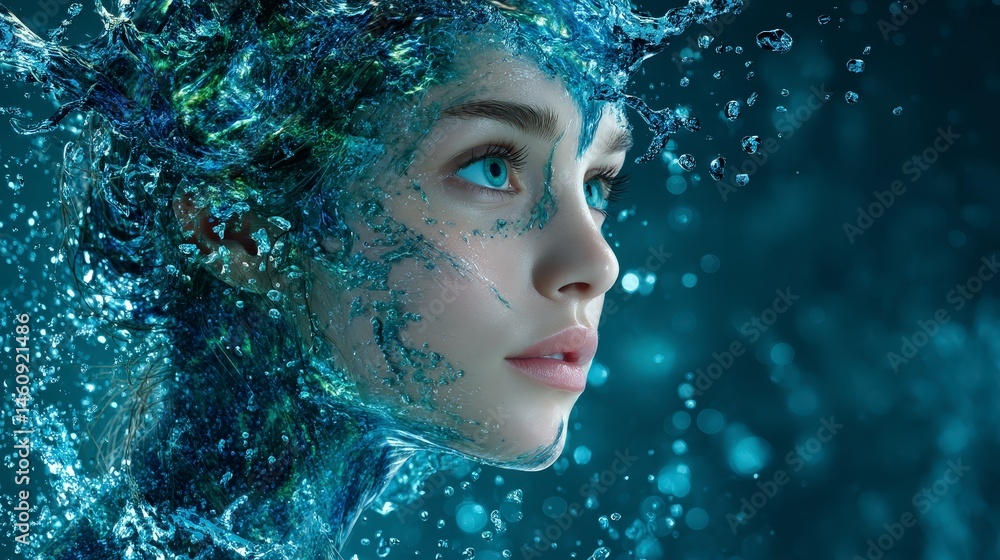 Hydrated Skin 3D Water Molecule Illustration Deep Moisture Beauty Cosmetics