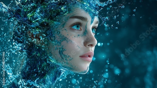 Obraz na płótnie Hydrated Skin 3D Water Molecule Illustration Deep Moisture Beauty Cosmetics w salonie