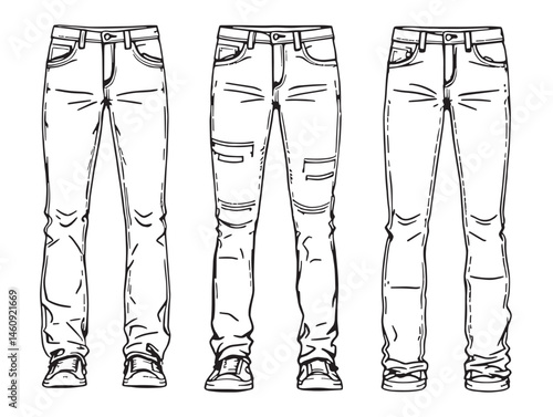 Stylish skinny jeans contour line drawing for fashion illustration