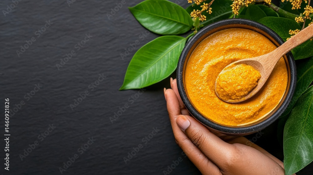 Golden Turmeric Paste in Bowl Natural Beauty Spa Treatment Herbal Remedy