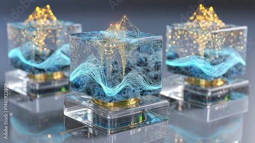 Obraz na płótnie Futuristic Glass Cubes Abstract Digital Data Network 3D Render w salonie