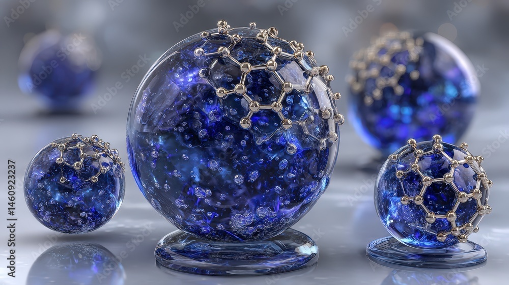 Blue Collagen Serum Drops 3D Render of Skincare Molecules