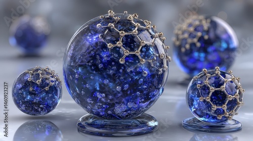 Obraz na płótnie Blue Collagen Serum Drops 3D Render of Skincare Molecules w salonie