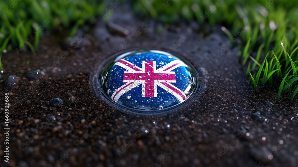 UK Flag in Puddle Rainy Day Patriotism Remembrance