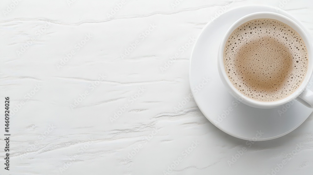 Morning Coffee Minimalist Cup on White Table Latte Art Beverage Caffeine