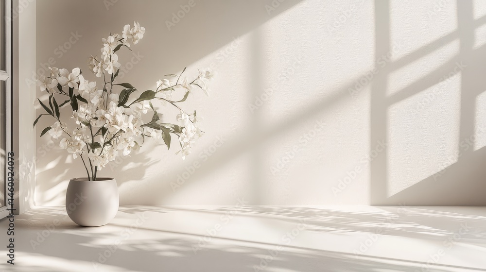 Fototapeta premium Elegant arrangement of white flowers in a light-filled room.