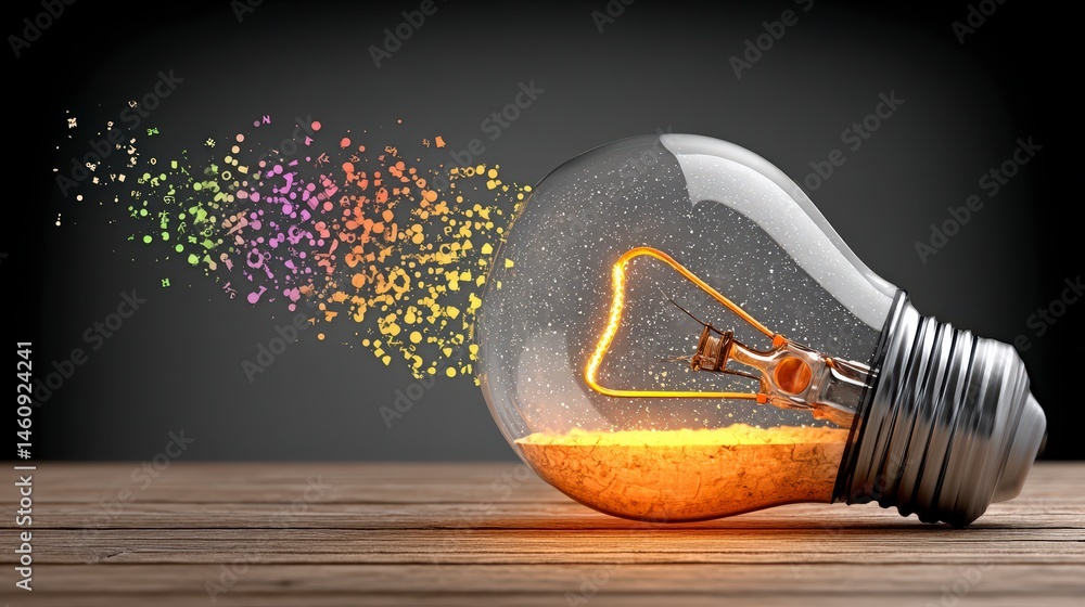 Illuminated Ideas Glowing Light Bulb with Abstract Innovation Concepts