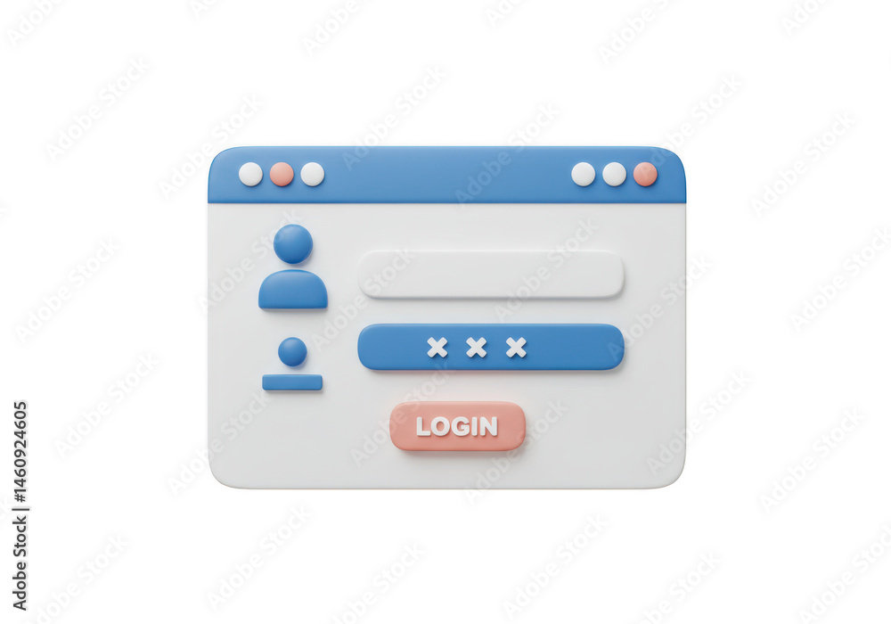 Isometric login interface with username password fields and a login button shown isolated on transparent background Isometric login interface with username password fields and a login button shown isolated on transparent background