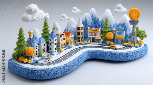 Charming 3D Town Model  Scenic Route  Travel  Tourism  Map Icons