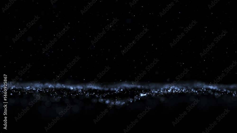 Seamless loop dark glitter dotted waves with flicker particles copy space black background.