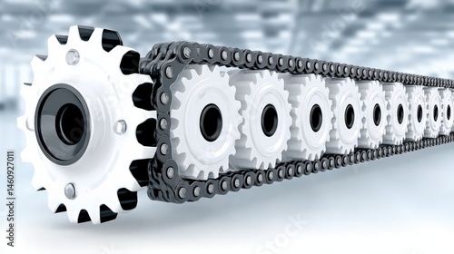Obraz na płótnie Industrial Gears Cogs and Chain Mechanism Precision Engineering Close up w salonie