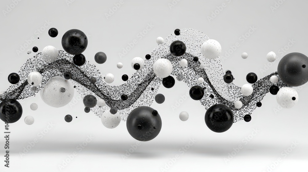 Abstract Black and White Sphere Wave Minimalist 3D Render
