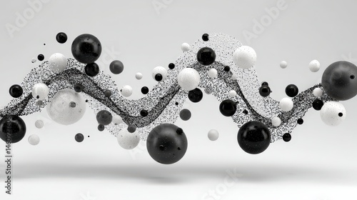 Obraz na płótnie Abstract Black and White Sphere Wave Minimalist 3D Render w salonie