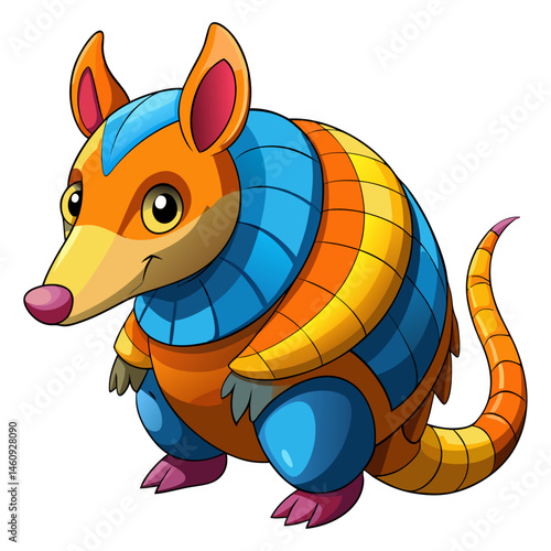 Vibrant colored,  detailed cartoon funny Armadillo, 3d render 