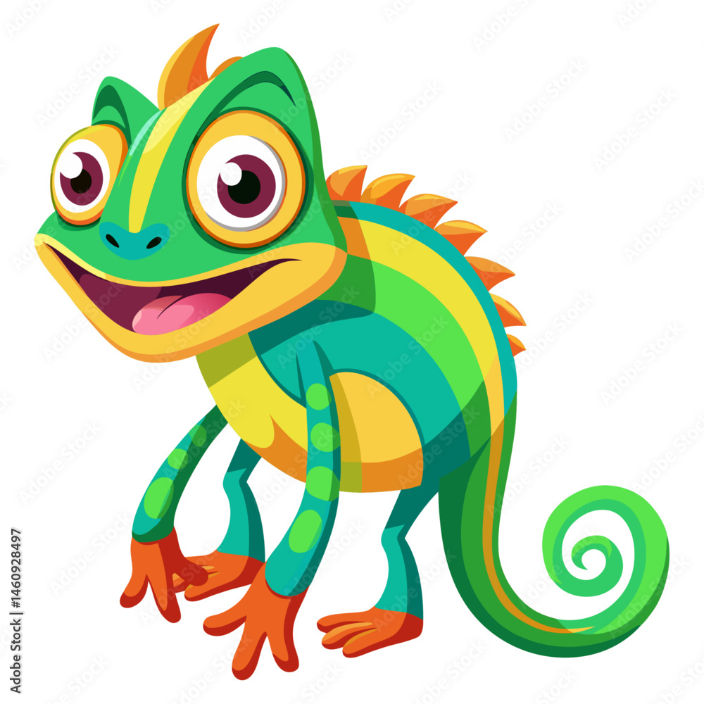 Fototapeta premium Vibrant colored, detailed cartoon funny Chameleon, 3d render 