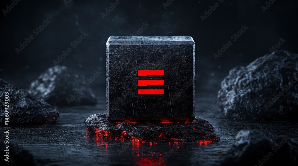 Futuristic 3D Interface Button Minimalist Dark Cube Icon