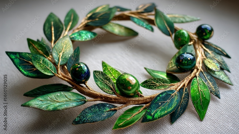 Gold Green Olive Branch Wreath Elegant Minimalist Decorative Art