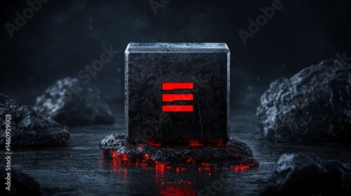 Obraz na płótnie Futuristic 3D Interface Button Minimalist Dark Cube Icon w salonie