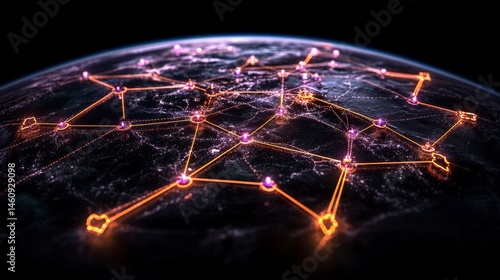 Obraz na płótnie Global Network Connection Digital World Map Internet Communication Technology Metaver w salonie