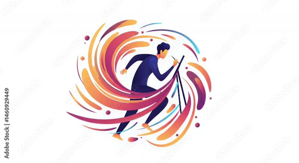 Obraz premium Dynamic Artist: A Whirlwind of Color and Creativity