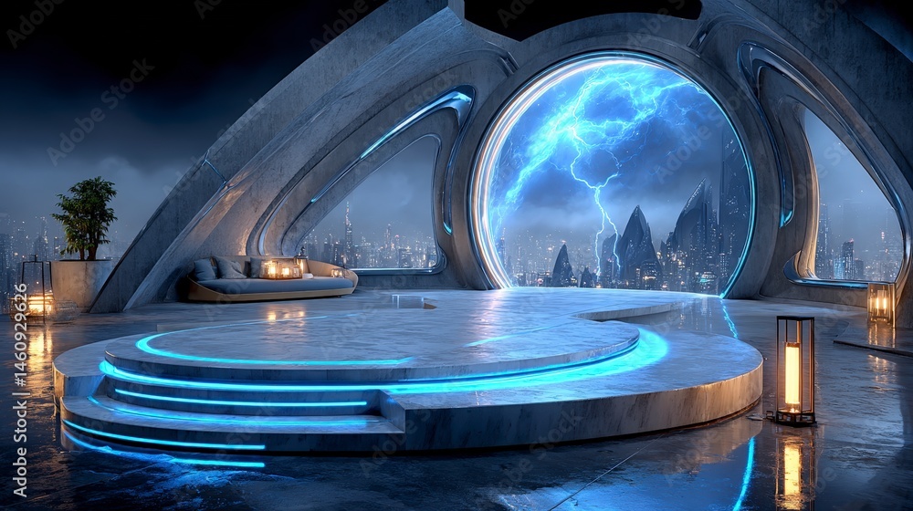Futuristic Cityscape Room Modern Sci Fi Interior Design