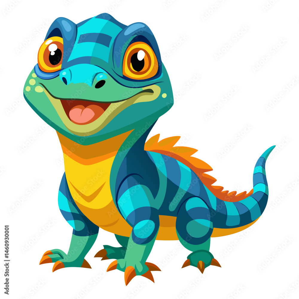 Naklejka premium Vibrant colored, detailed cartoon funny Monitor Lizard, 3d render