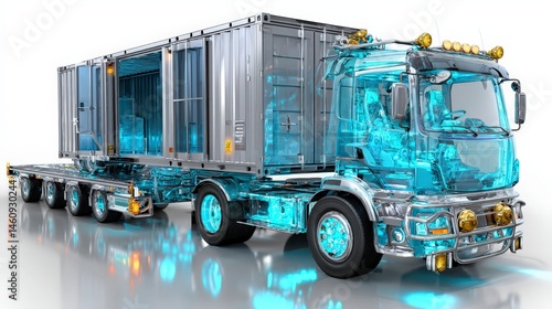 3D Render  Transparent Truck   Shipping Container  Logistics  Freight  Transportation