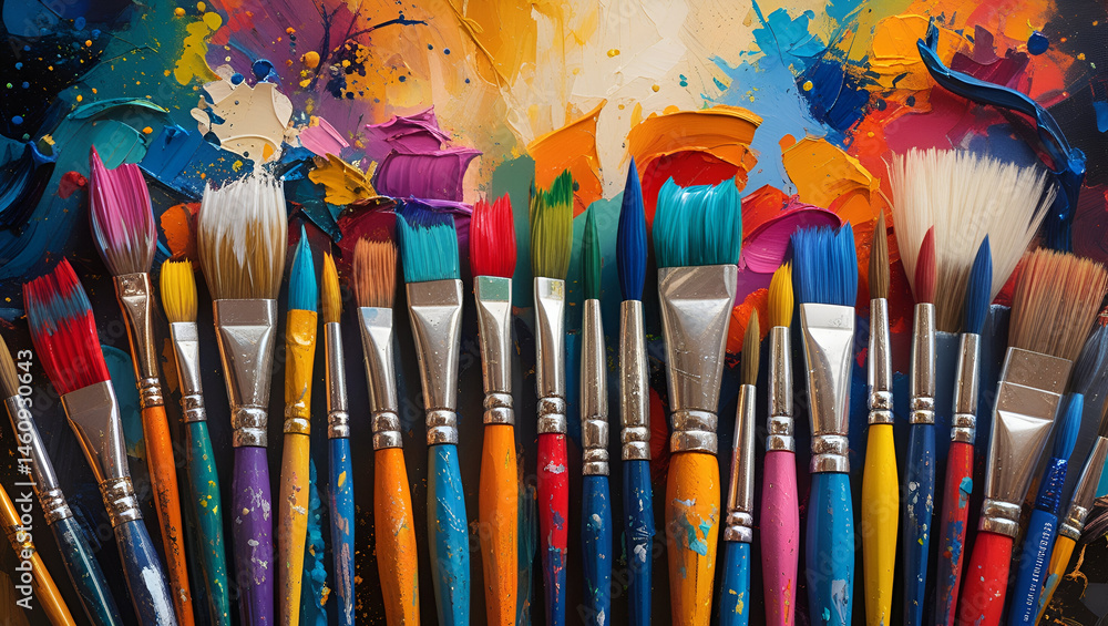 dynamic art piece showcasing brush Vibrant paint splash ai genrative