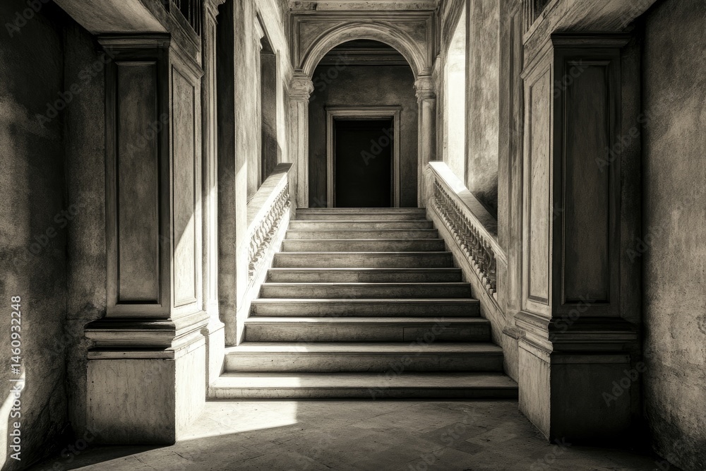 Sunlit Staircase in Ancient Hallway Sunlit Staircase in Ancient Hallway
