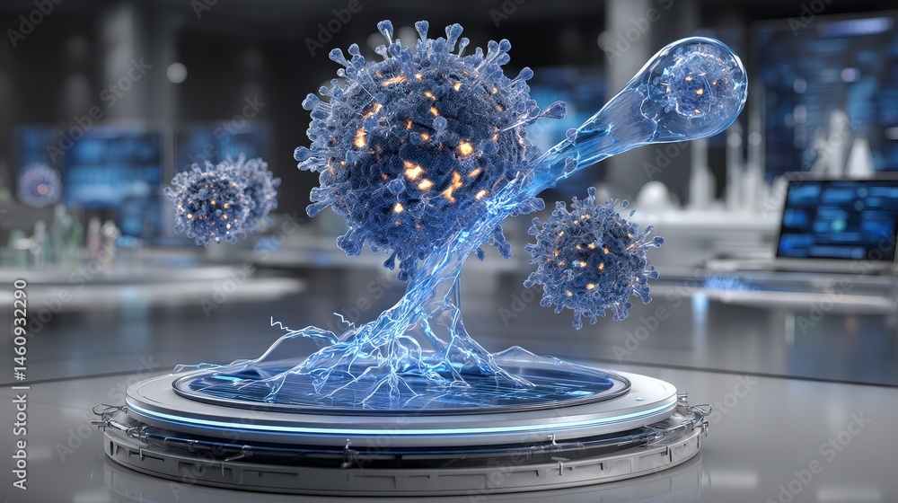Microscopic Virus Research 3D Model of Viral Infection on Display