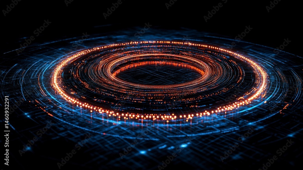 Abstract Technology Background Digital Network Glowing Circle Data Stream Futuristic D