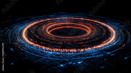 Obraz na płótnie Abstract Technology Background Digital Network Glowing Circle Data Stream Futuristic D w salonie