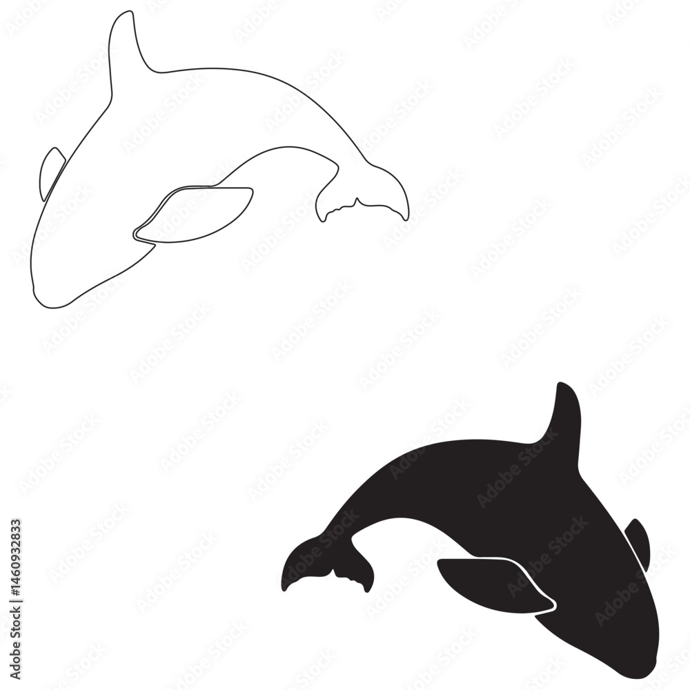 Fototapeta premium Killer whale silhouette, Killer whale illustration, silhouette, Killer whale vector, set icon, silhouette, Killer whale