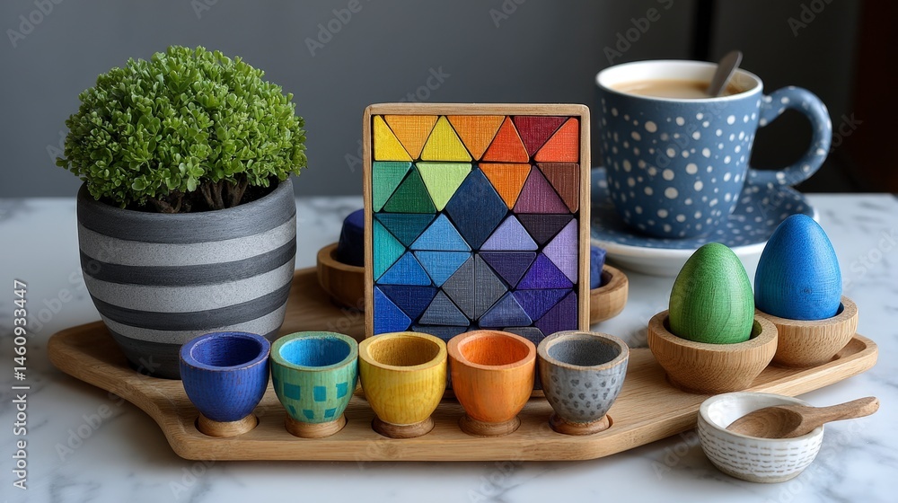 Colorful Geometric Triangle Puzzle Blocks Kids Educational Toy Playtime Scene