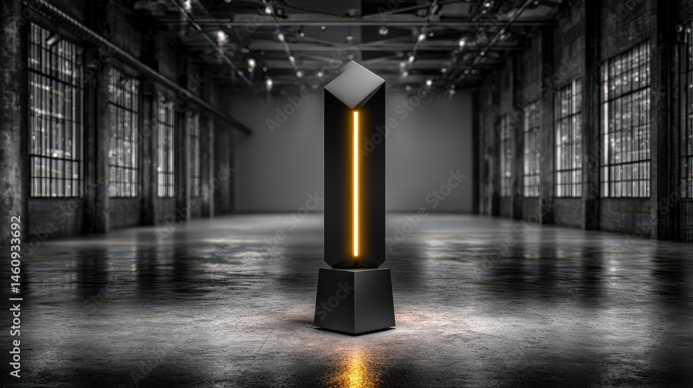 Modern Minimalist Glowing Column in Industrial Loft Space