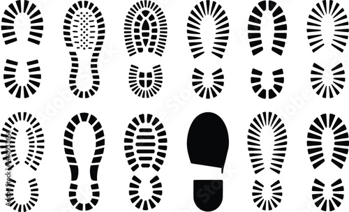 Black and white collection of shoe prints and footprints for various design purposes.
