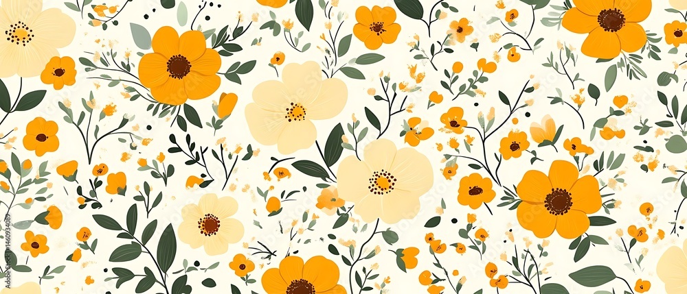 Obraz premium Yellow floral pattern, nature background, textile print