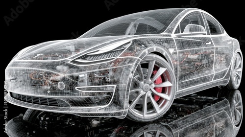 Modern Electric Car 3D Model  Clean Wireframe Design