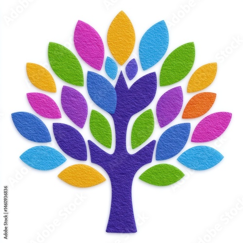Colorful felt tree with leaves, a symbol of growth and nature.