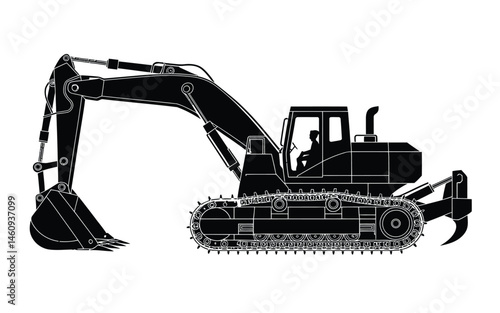Silhouette excavator machinery illustration depicting heavy construction equipment for earthmoving projects