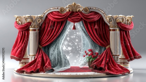 Elegant Red Curtains  Classical Columns  Stage Backdrop  Festive Decor  Theater   Interior