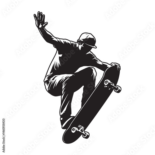 Man jumping on a ride skateboard vector art illustration