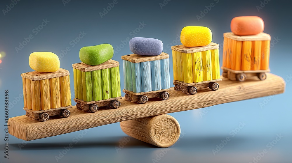 Colorful Cargo on a Seesaw Global Trade Balance Concept