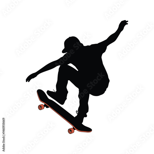 Man jumping on a ride skateboard vector art illustration
