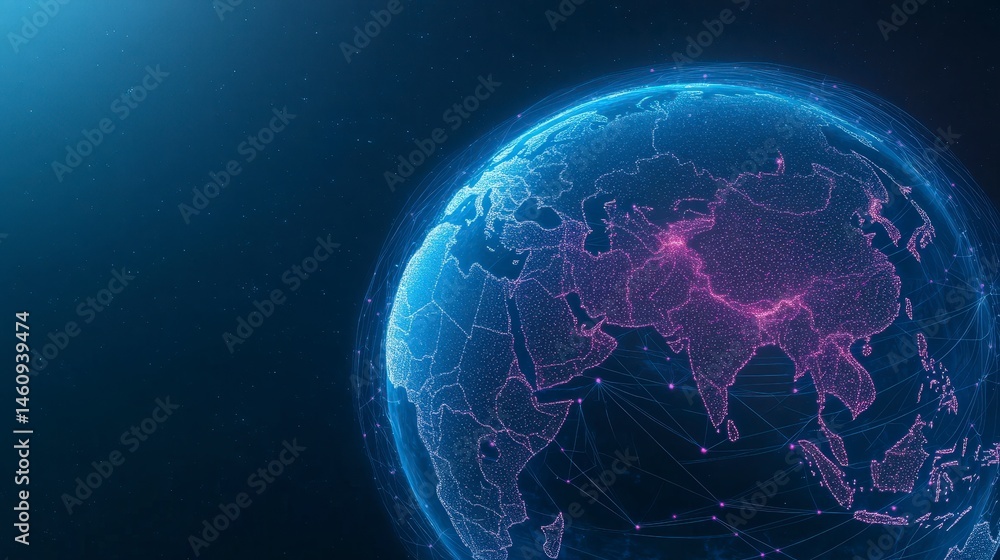 Global Network Digital World Earth Connection Futuristic Technology Communication Line