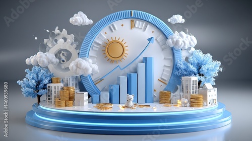 Financial Growth  Clock  Graph  Coins  Cityscape