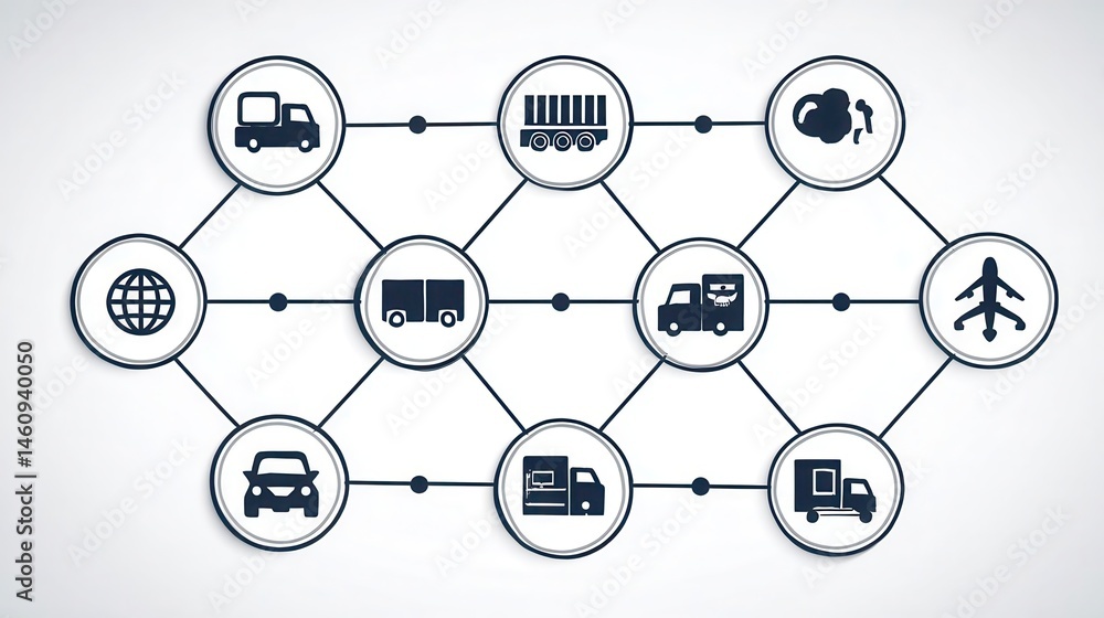 Networked transportation icons connected by lines. Networked transportation icons connected by lines.
