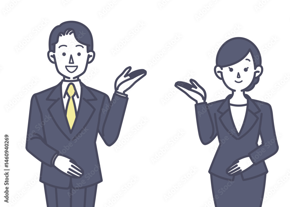 案内をする男女のイラスト 案内をする男女のイラスト